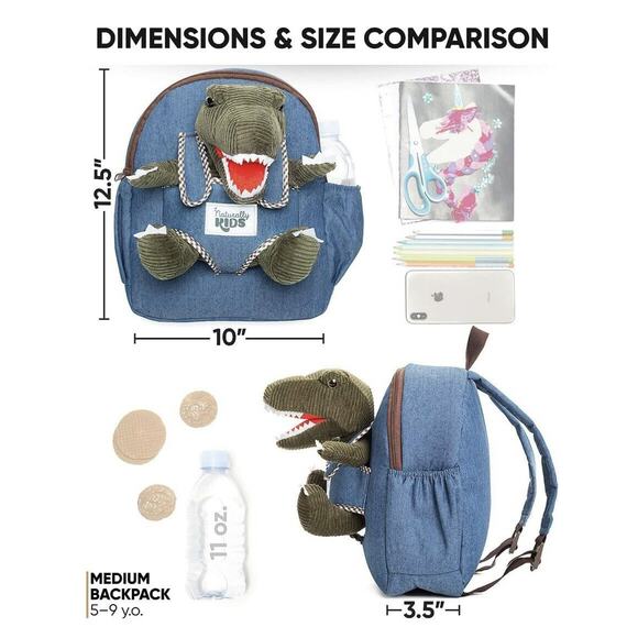 Green T-Rex Plush Dinosaur Toy Backpack Small Naturally KIDS Toddler 3-5 Years - Picture 3 of 8